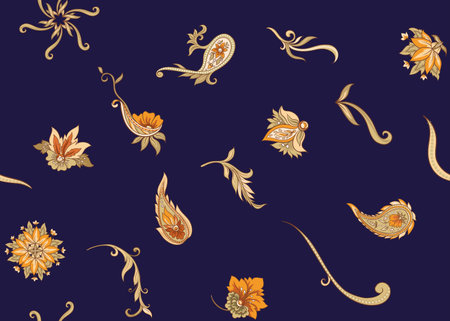 Seamless pattern, background with traditional paisley. Floral vector illustration in damask style. Colored vector illustration..のイラスト素材