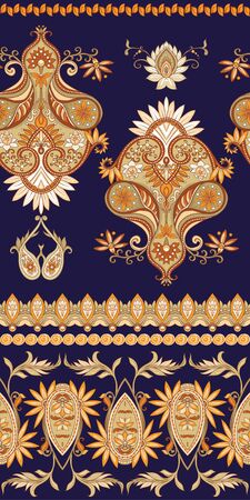 Seamless pattern, background with traditional paisley. Floral vector illustration in damask style. Colored vector illustration..のイラスト素材