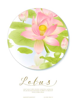 Pink Lotus. Template for wedding invitation, greeting card, banner, gift voucher, label. Vector illustrationのイラスト素材