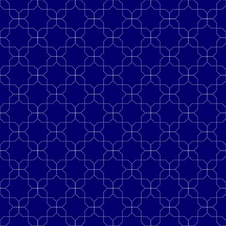 Imitation of traditional Japanese embroidery Sashiko. Seamless pattern, background. Vector illustration. On navy blue background..のイラスト素材