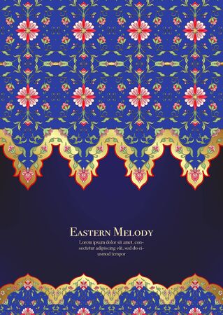 Eastern ethnic motif, traditional muslim ornament. Template for wedding invitation, greeting card, banner, gift voucher, label. Vector illustrationのイラスト素材