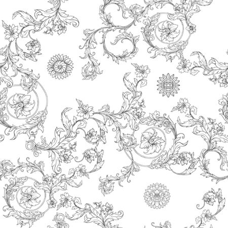 Seamless pattern, background In baroque, rococo, victorian, renaissance style. Trendy floral vintage pattern. Colored vector illustrationのイラスト素材