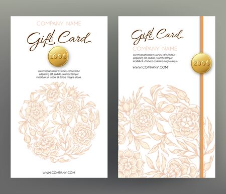 Roses. Gift voucher. Graphic drawing, engraving style. Vector illustration..のイラスト素材