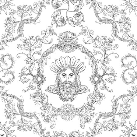 Seamless pattern, background In baroque, rococo, victorian, renaissance style. Trendy floral vintage pattern. Colored vector illustrationのイラスト素材
