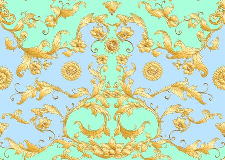 Seamless pattern in baroque, rococo, victorian, renaissance style. Trendy floral vintage pattern. Vector illustration.のイラスト素材