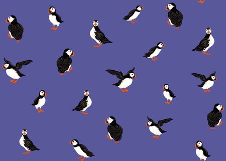 Arctic Puffins seamless pattern. Colored and outline design. Vector illustration.のイラスト素材