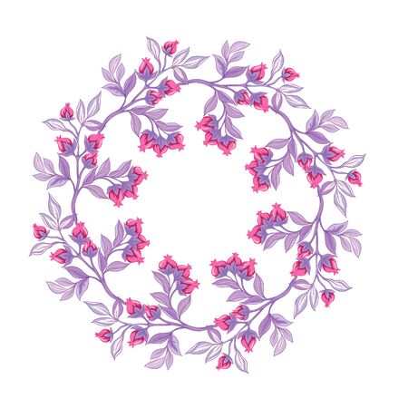 Pattern with stylized ornamental flowers in retro, vintage style. Jacobin embroidery. Colored vector illustration In pink, blue, ultraviolet colorsのイラスト素材