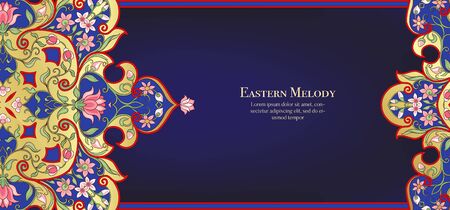Eastern ethnic motif, traditional muslim ornament. Template for wedding invitation, greeting card, banner, gift voucher, label. Vector illustrationのイラスト素材