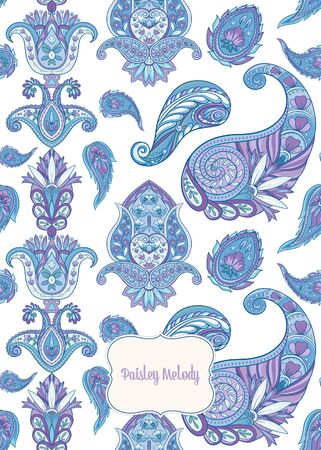 Pattern with traditional paisley. Floral vector illustration in damask style. Good for the cover of a notebook, tablet, phone. Colored vector illustration..のイラスト素材