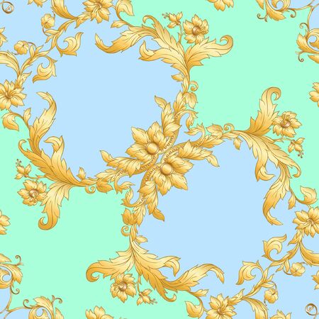 Seamless pattern in baroque, rococo, victorian, renaissance style. Trendy floral vintage pattern. Vector illustration.のイラスト素材