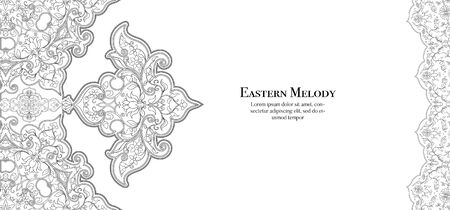 Eastern ethnic motif, traditional muslim ornament. Template for wedding invitation, greeting card, banner, gift voucher, label.のイラスト素材
