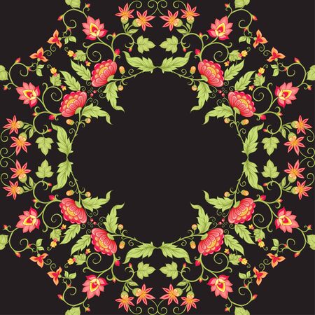 Tradition mughal motif, fantasy flowers in retro, vintage style. Seamless pattern, background.のイラスト素材