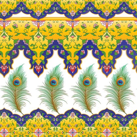 Peacock feathers Seamless pattern, background. Colored vector illustration isolated on white backgroundのイラスト素材