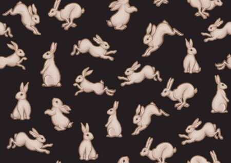 Seamless pattern, background with cute rabbits, hares. Colored vector illustration.のイラスト素材