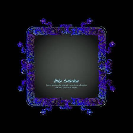 Border, frame, label In baroque, rococo, victorian, renaissance style. Trendy frolar vintage pattern in neon, fluorescent colors. Vector illustrationのイラスト素材