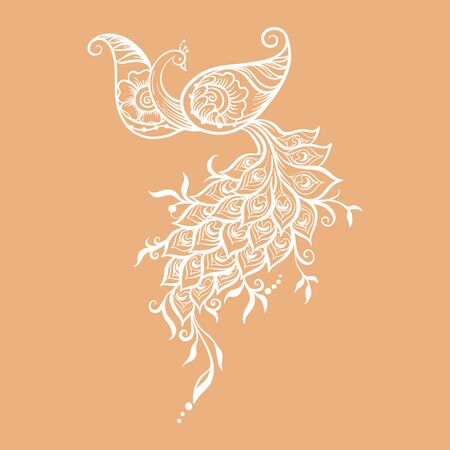 Eastern ethnic style compositions, mehendi, traditional indian white henna floral ornament with peacock. Element for design. Vector illustration.のイラスト素材