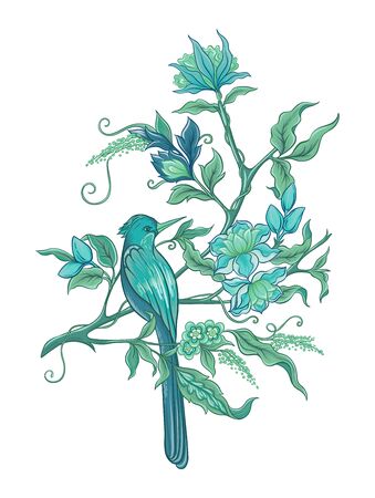 Fantasy flowers in retro, vintage, jacobean embroidery style. Element for design. Colored vector illustration Isolated on white background..のイラスト素材