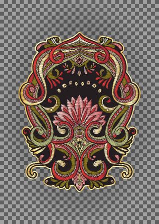 Patch, embroidery imitation. Decorative motif in retro, vintage jacobean embroidery style. Vector illustrationのイラスト素材