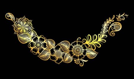 Eastern ethnic style compositions, mehendi, traditional indian white henna floral ornament. Element for design. Vector illustration.のイラスト素材