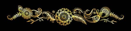Eastern ethnic style compositions, mehendi, traditional indian white henna floral ornament. Element for design. Vector illustration.のイラスト素材