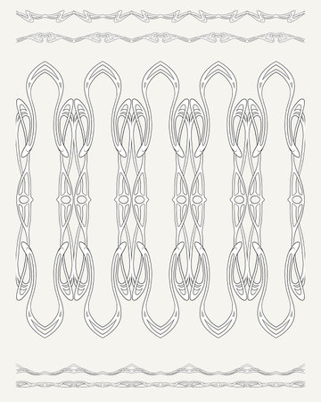 Set of seamless borders in art nouveau style, vintage, old, retro style. Outline vector illustration..のイラスト素材
