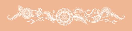 Eastern ethnic style compositions, mehendi, traditional indian white henna floral ornament. Element for design. Vector illustration.のイラスト素材