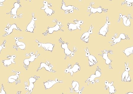 Seamless pattern, background with cute rabbits, hares. Colored vector illustration.のイラスト素材