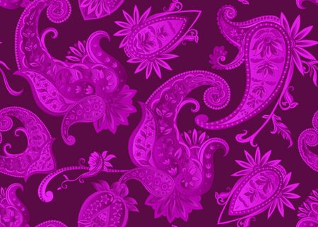 Seamless pattern, background with traditional paisley. Floral vector illustration in damask style. Vector illustration in black and ultravaiolet color..のイラスト素材