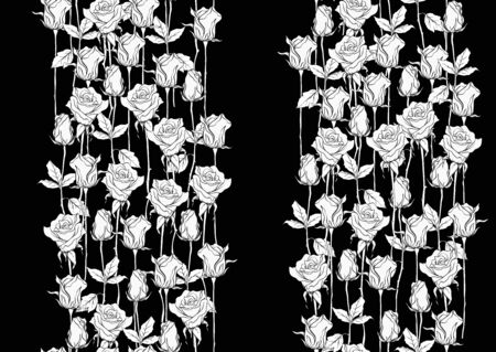 Black and white roses seamless pattern, background. Black and white graphics. Vector illustration..のイラスト素材