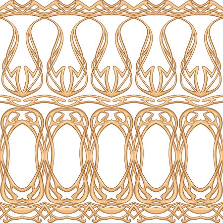 Seamless pattern, border. Wood carving imitation in art nouveau style, vintage, old, retro style. Colored vector illustration Isolated on white background..のイラスト素材