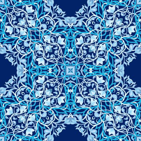 Arabic floral seamless pattern. Traditional arabic islamic background. Mosque decoration element. Vector illustration in blue colors.のイラスト素材