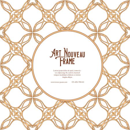 Label, decorative frame, border. Tamplate good for product label with place for text. Colored vector illustration in art nouveau style, vintage, old, retro style in natural wood colors.のイラスト素材