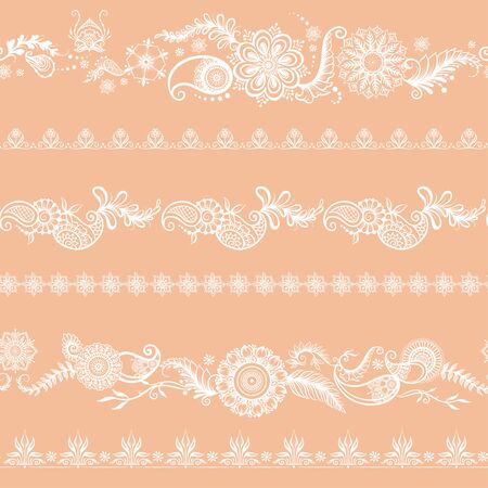 Eastern ethnic style compositions, mehendi, traditional indian henna floral ornament. Seamless pattern, background. Vector illustration.のイラスト素材