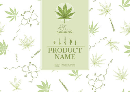 Cannabis Template for product label, cosmetic packaging. With botanical hemp plant. Easy to edit. Vector illustration.のイラスト素材