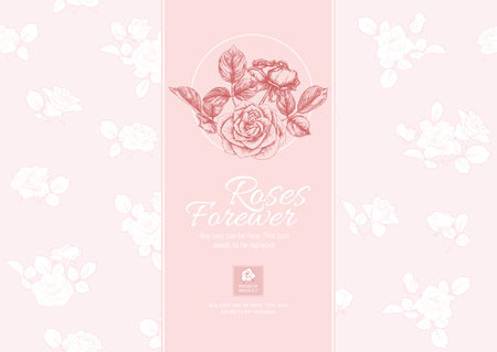Roses flowers Template for product label, cosmetic packaging, for wedding invitation, greeting card, banner, gift voucher.のイラスト素材