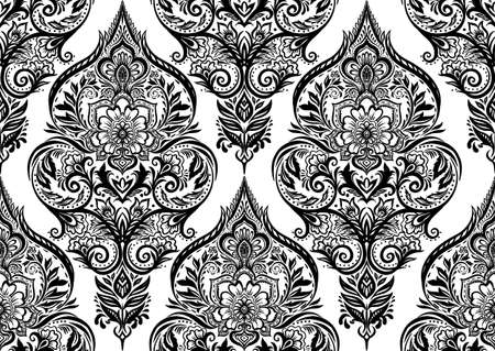 Tradition floral seamless pattern, damask vintage ornament. Royal victorian flourish wallpapper, luxury textile. Vector illustration.のイラスト素材