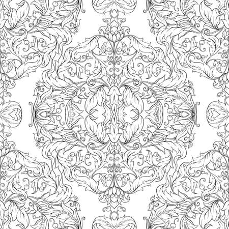 Seamless pattern, background In baroque, rococo, victorian, renaissance style. Trendy frolar vintage pattern. Colored vector illustrationのイラスト素材
