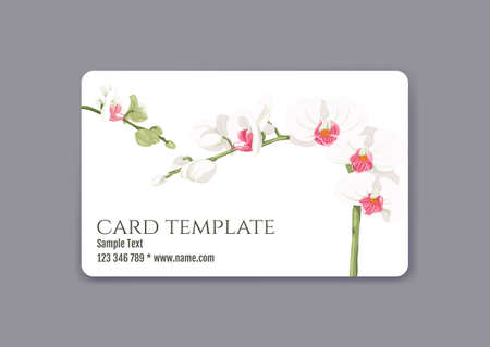 Plastic debit or credit, pass, discount, membership card template with tropical plants in natural color on white background. Vector illustration.のイラスト素材