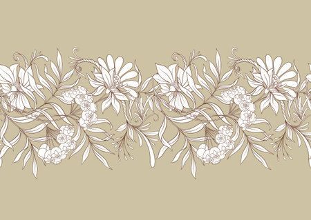 Seamless pattern, background with decorative flowers in art nouveau style, vintage, old, retro style. Vector illustration.のイラスト素材