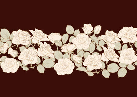 Seamless pattern with roses flowers. Colored vector illustration. In beige vintage colorsのイラスト素材