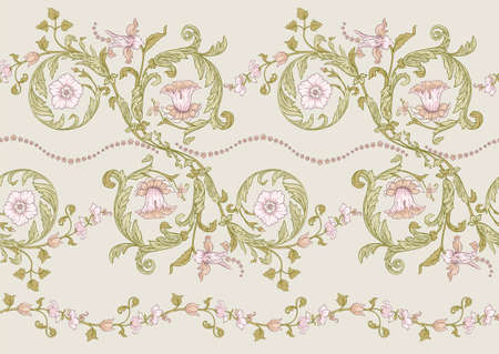 Seamless pattern, background. Colored vector illustration. In baroque, rococo, victorian, renaissance medieval style. In decorative style. Ethnic patterned ornate hand drawn.のイラスト素材