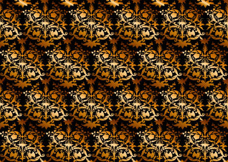 Seamless pattern with stylized flowers in medieval style. Vector illustration. In gold and black colors.のイラスト素材