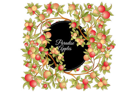 Apples on branches Template for wedding invitation, greeting card, banner, gift voucher, label. Vector illustration.のイラスト素材