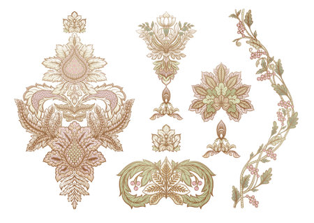 Classical luxury old fashioned damask ornament, royal victorian floral baroque. Clip art, set of elements for design Vector illustration.のイラスト素材