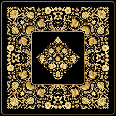 Fantasy flowers in retro, vintage embroidery style. The design is suitable for blanket, pillow, pillowcase, napkin, cover, postcard. Vector illustration.のイラスト素材