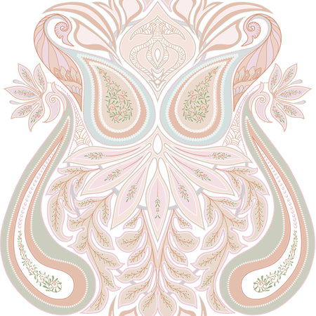 Paisley, traditional damask classical luxury old fashioned floral ornament. Seamless pattern, background. Vector illustration. In soft orange and green colors. Isolated on white background.のイラスト素材