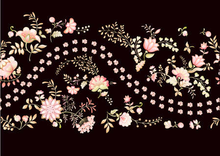 Cute fantasy flowers with cat paw prints. Animal and floral motif. Millefleurs trendy floral design. Seamless pattern, background. Vector illustration. Gradients colorsのイラスト素材