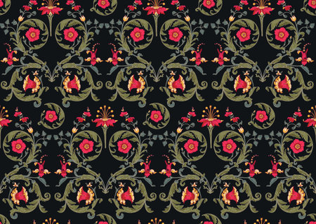 Seamless pattern with stylized flowers In baroque, rococo, victorian, renaissance medieval style. In...