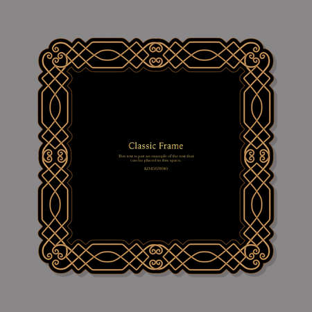 Baroque frame decor. Detailed rich ornament graphic line art. Vector illustration in gold and blackのイラスト素材