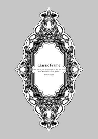 Baroque frame decor. Detailed rich ornament graphic line art. Vector illustration in black and whiteのイラスト素材
